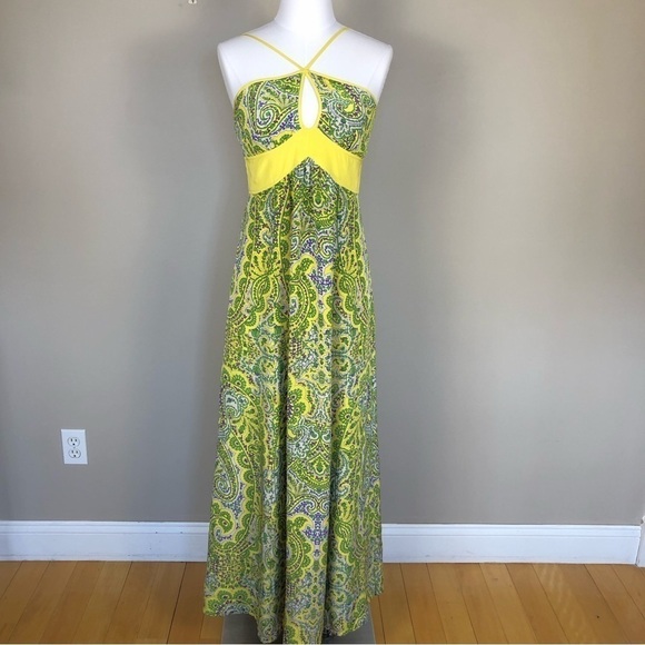 Plenty by Tracy Reese Dresses & Skirts - Anthropology Plenty by Tracy Reese yellow green silk maxi dress key hole halter